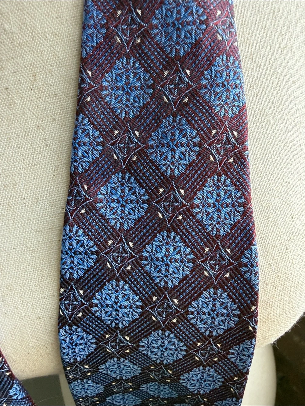 Robert Talbott Burgundy Tie with Blue Geometric Medallions